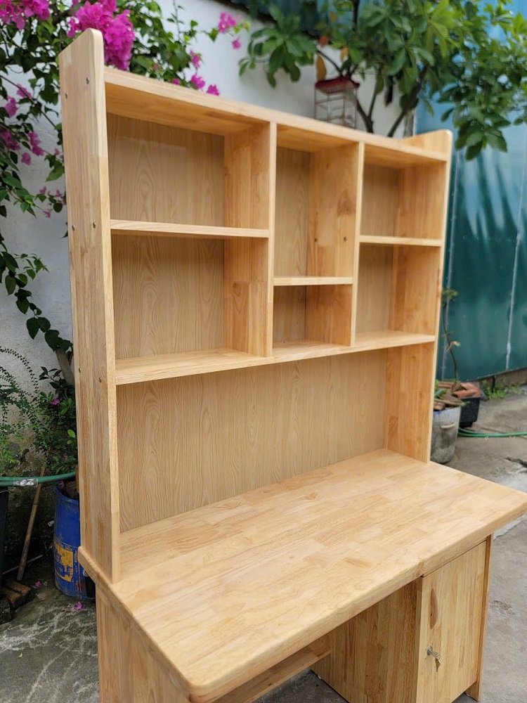 Bàn Học Sinh Liền Giá Sách Gỗ Tự Nhiên 1m BHS13