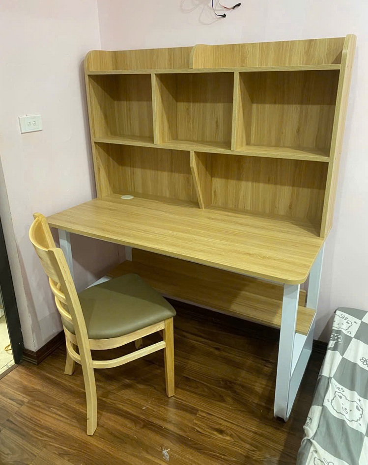 Bộ Bàn Ghế Học Sinh Liền Giá Sách Chân Sắt BHS17