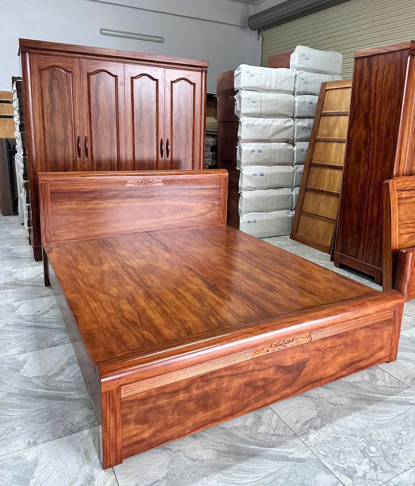 Giường Ngủ 1m6 Dát Phản Gỗ Cẩm GN114