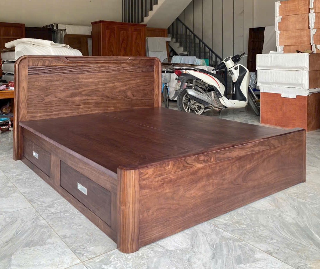 Giường Ngăn Kéo Hiện Đại Gỗ Hương Màu Óc Chó GN126