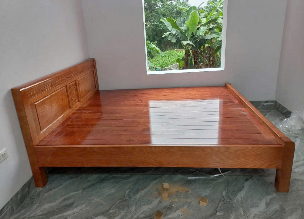 Giường Ngủ Gỗ Sồi 1m2 Dát Phản Màu Cánh Dán GN118