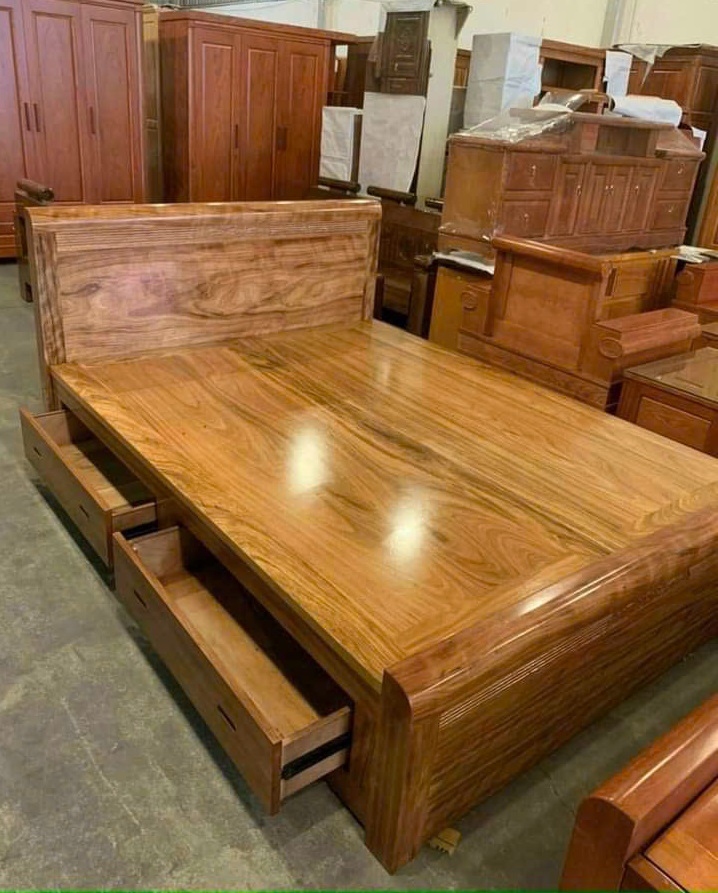 Giường Ngủ Gỗ Hương Xám 1m8 Ô Kéo GN78