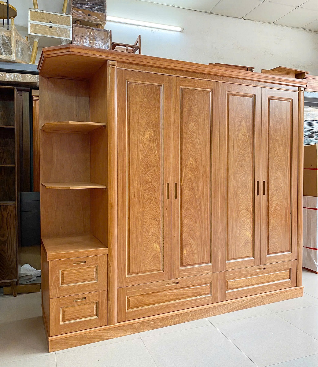 Tủ Quần Áo Có Kệ Góc Hiện Đại Gỗ Gõ TA73