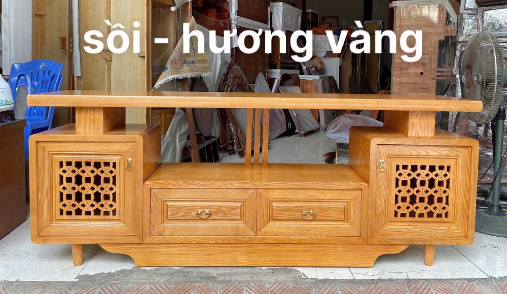 Kệ Tivi Gỗ Sồi Nga Dài 2m Hiện Đại KTV77