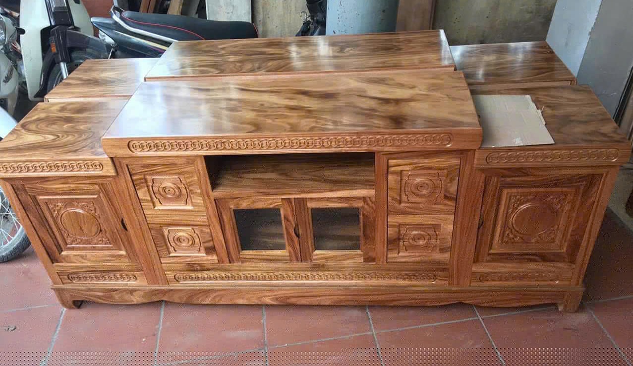 Kệ Tivi 2m Gỗ Hương Xám Mẫu Giả Cổ KTV32