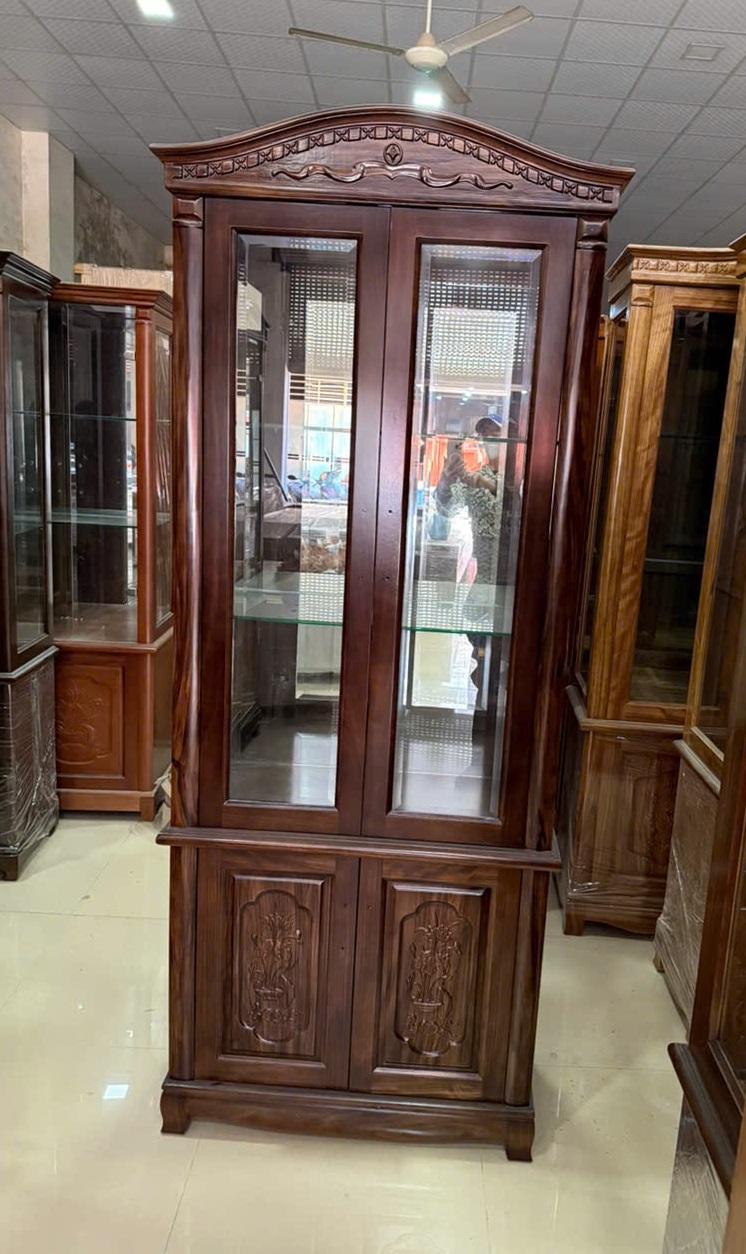 Tủ Rượu Vang - Tủ Ly Gỗ Hương Màu óc chó Hiện Đại TR40
