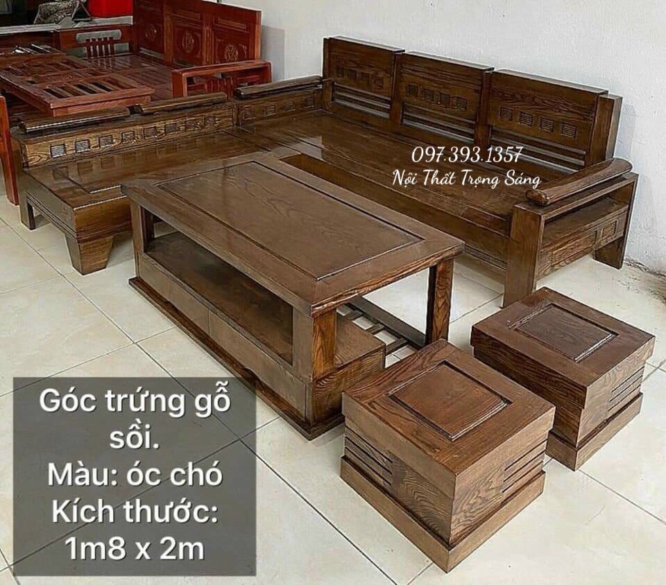 Bộ Bàn Ghế Góc Gỗ Sồi mặt bàn liền màu óc chó BG5