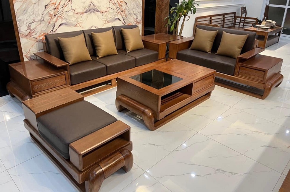 Bộ Bàn Ghế Sofa Góc Mẫu Đùi Gà Gỗ Sồi BGPK35