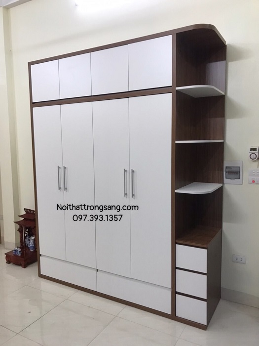 Tủ Quần Áo 4 Cánh 2 Tầng Gỗ Sồi - Xoan - Hương MDF34