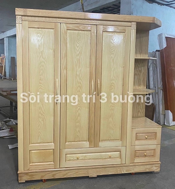 Tủ Quần Áo Gỗ Sồi 3 Cánh Có Kệ Góc TA155