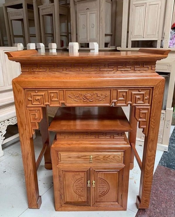 Cặp Bàn Thờ Sen Gỗ Sồi Chung Cư 1m27 BT60