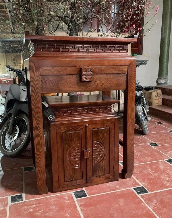 Bàn Thờ Chung Cư Gỗ Sồi 89cm Hiện Đại BT59
