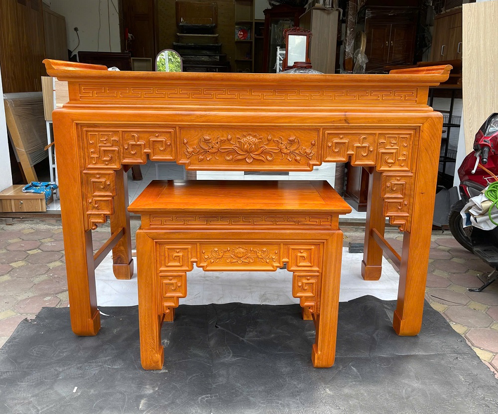 Bàn Thờ Sen Gỗ Mít 1m75 Có Bàn Cơm BT61