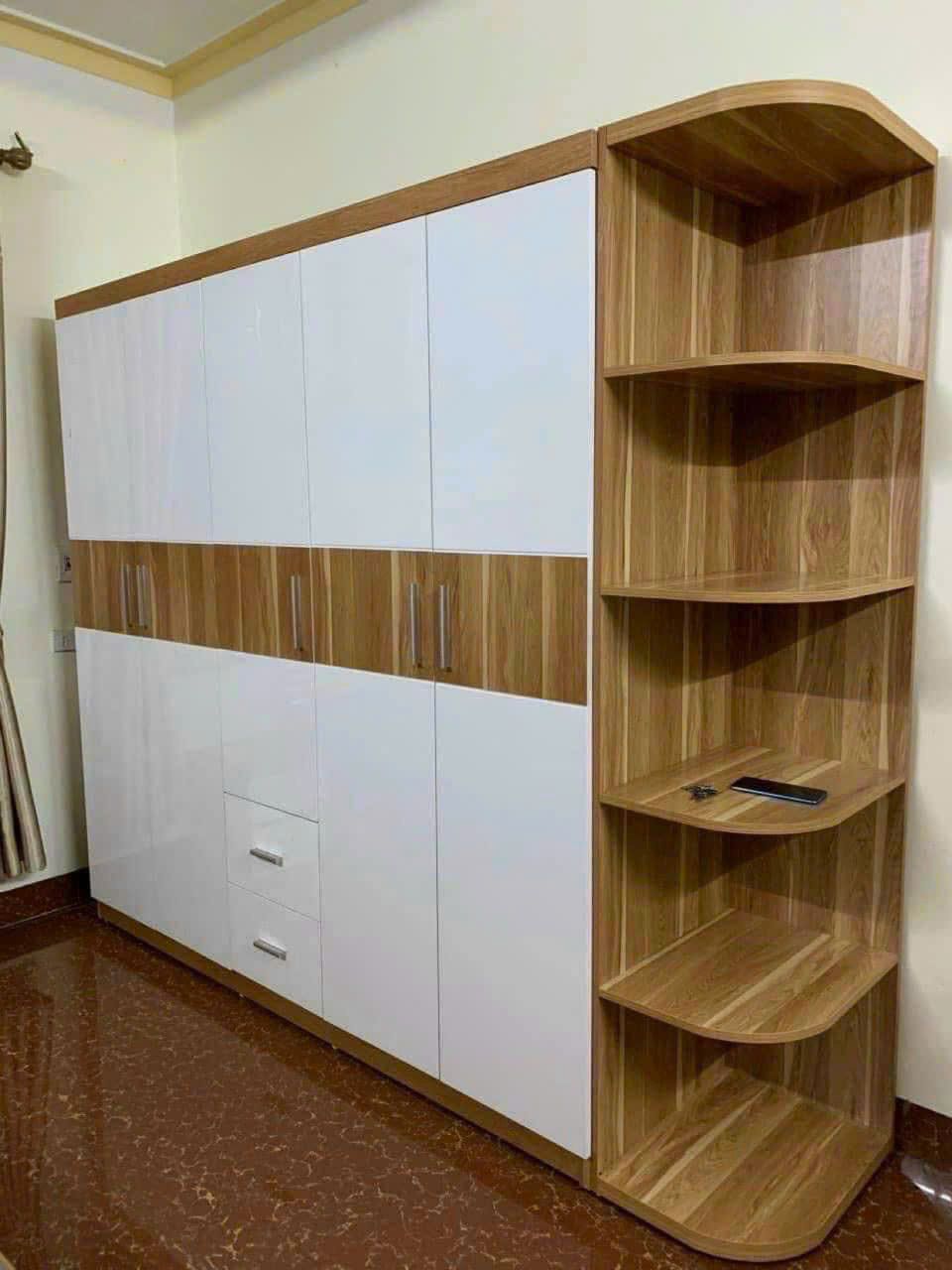 Tủ Quần Áo Gỗ Hương - Xoan - Sồi MDF Có Kệ Góc MDF45