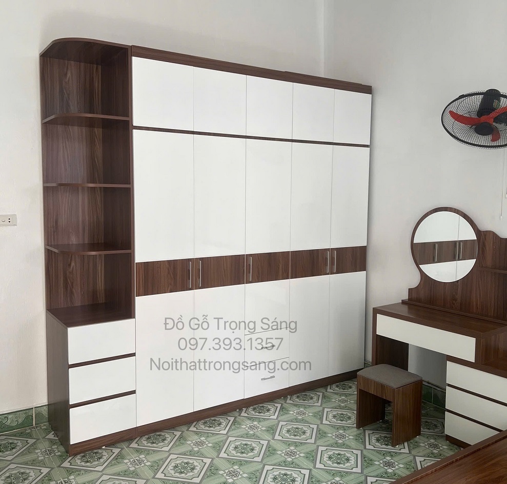 Tủ Quần Áo Có Kệ Góc Gỗ Xoan - Sồi - Hương - MDF64