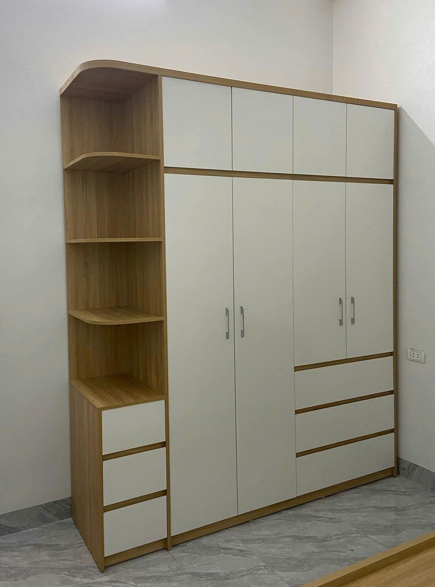 Tủ Áo 4 Cánh Có Kệ Góc Gỗ Công Nghiệp MDF77