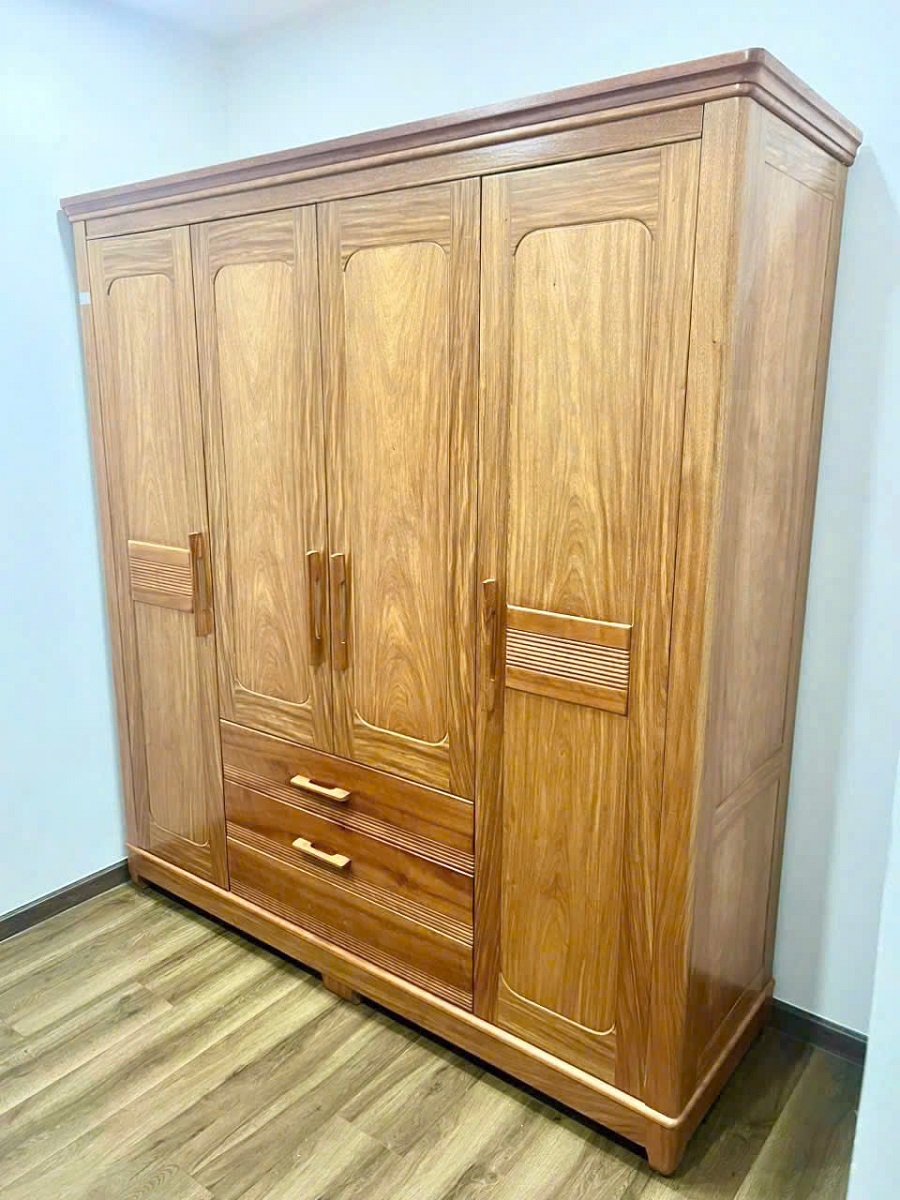 Tủ Quần Áo 4 Cánh 3 Buồng Gỗ Hương TA87