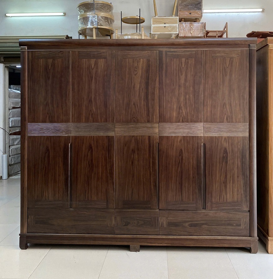 Tủ Quần Áo 3 Buồng 5 Cánh Gỗ Mun Cánh Soi TA80