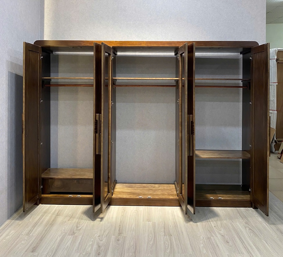 Tủ Quần Áo 3 Buồng 6 Cánh Hiện Đại Gỗ Mun TA74