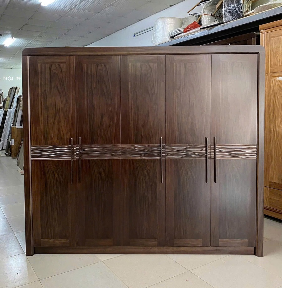Tủ Quần Áo 3 Buồng 5 Cánh Gỗ Mun Hiện Đại TA75