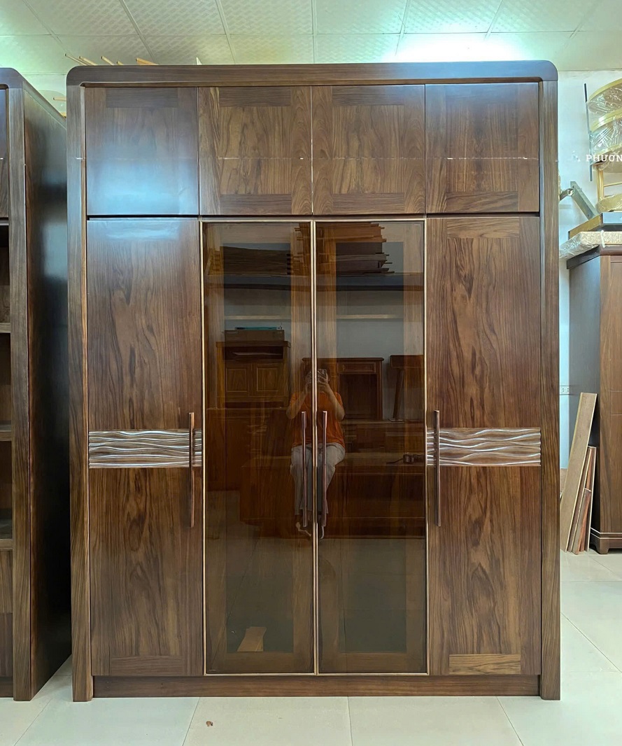 Tủ Áo Cánh Kính 4 Cánh 2 Tầng Gỗ Mun TA84