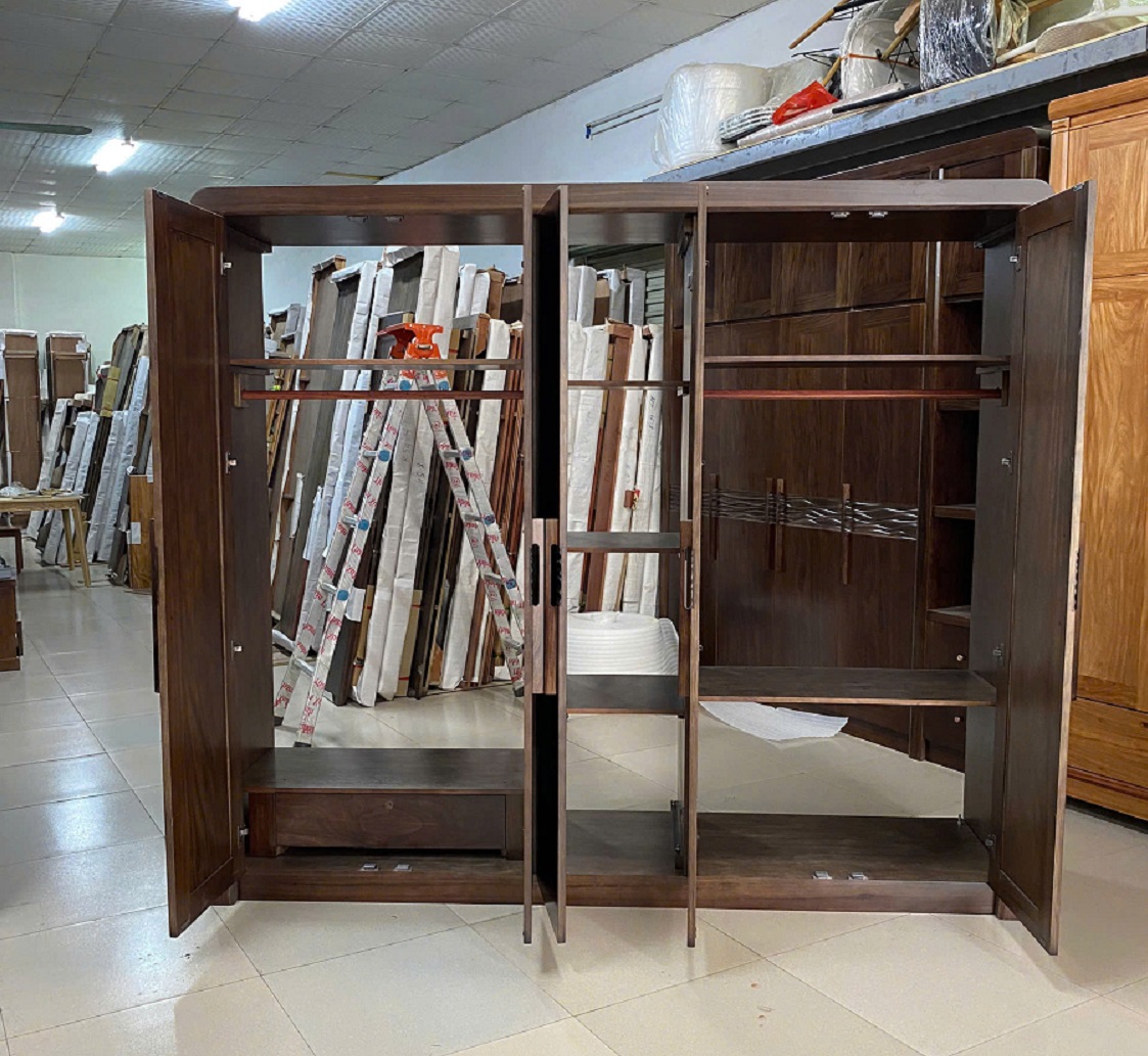 Tủ Quần Áo 3 Buồng 5 Cánh Gỗ Mun Hiện Đại TA75