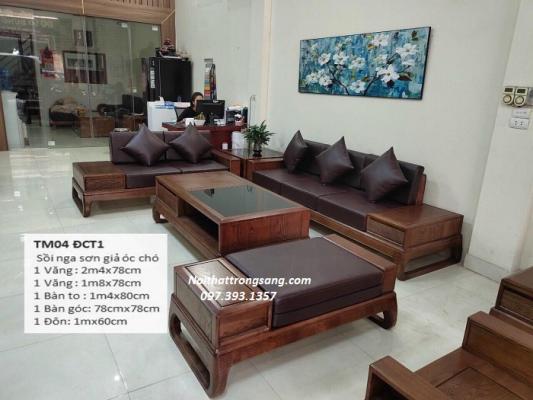 Bộ Ghế Sofa Góc Gỗ Sồi Nga PU Giả Óc Chó - Mẫu Đùi Gà BG22