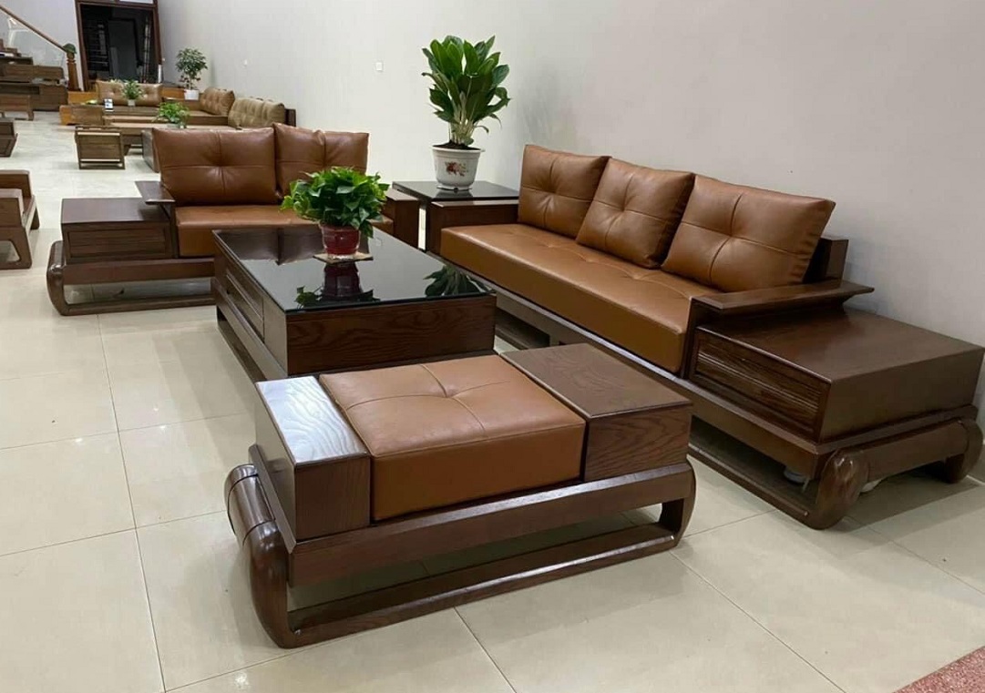  Bộ Bàn Ghế Sofa Góc Đùi Gà Gỗ Sồi Nga BG38